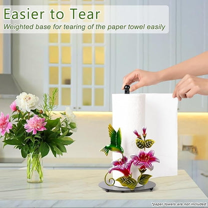 Flower & Hummingbird Decor Paper Towel Roll Holder Countertop