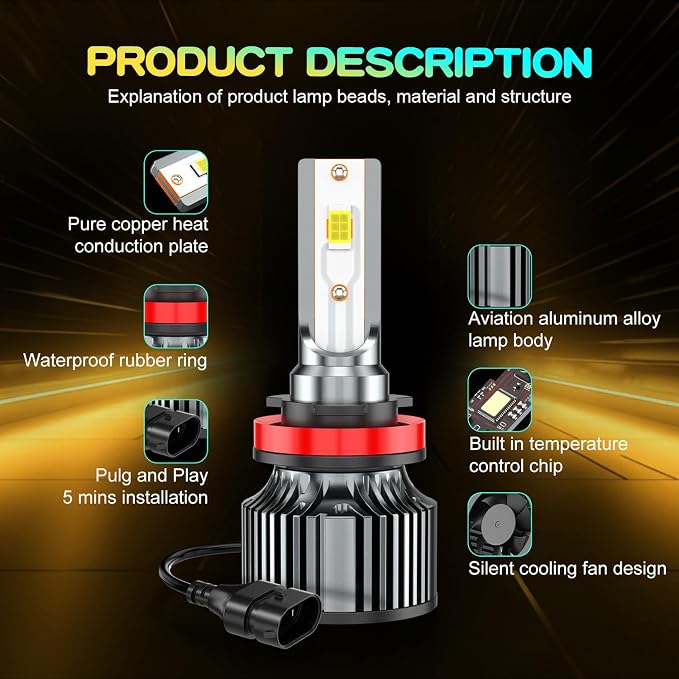 Compatible for Chevy Equinox High Low Beams Bulbs 2010 2011 2012 2013 2014 2015 2016 2017 2018, 6500K White Powersports Lights, Plug and Play, for Off-Road Use, Pack of 4