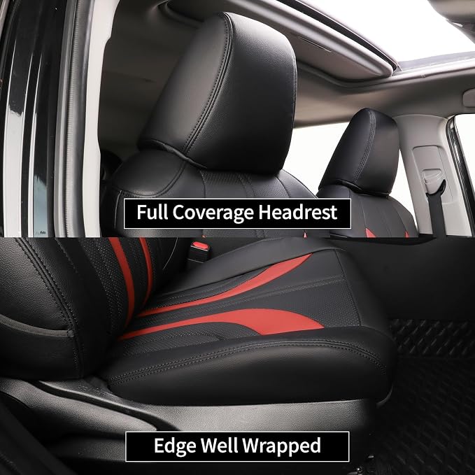 EKR Corolla Car Seat Covers Full Set Custom Fit for Toyota Corolla 2020 2021 2022 XSE/XSE Apex,Leather Car Seat Cover-Faux Leather(Black +Burgundy)