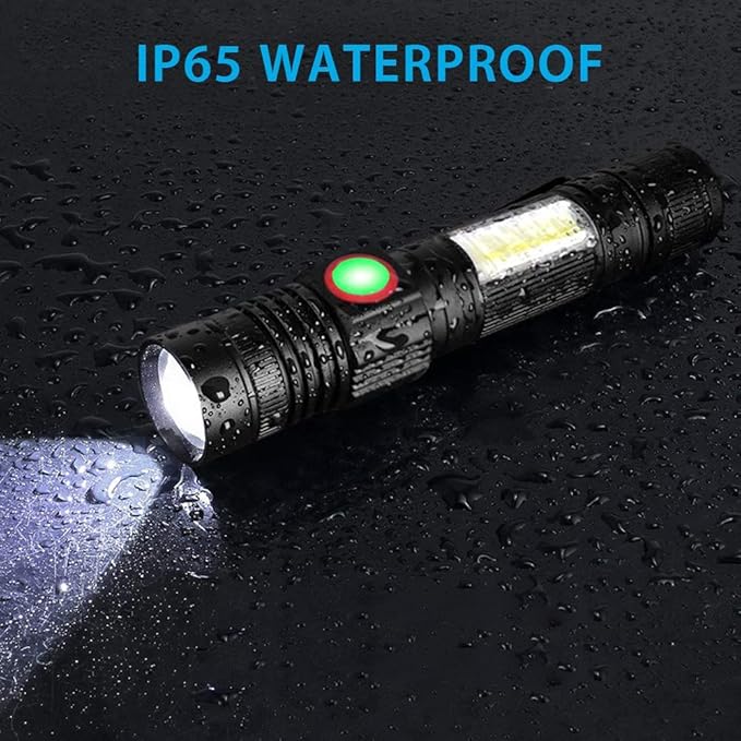 Hoxida Flashlight USB Rechargeable, Magnetic LED Flashlight, Super Bright LED Tactical Flashlight with Cob Sidelight, Waterproof, Zoomable Best Small LED Flashlight for Camping, Emergency Flashlights