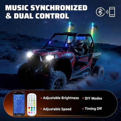Ehaho 1 PC 1FT Whip Lights with Spring Base, APP & Remote Control Led Whip Lights for Side by Side, Spiral RGB Chasing Lighted Whips with Rocker Switch, Music Led Whips for UTV ATV RZR SXS Can-Am