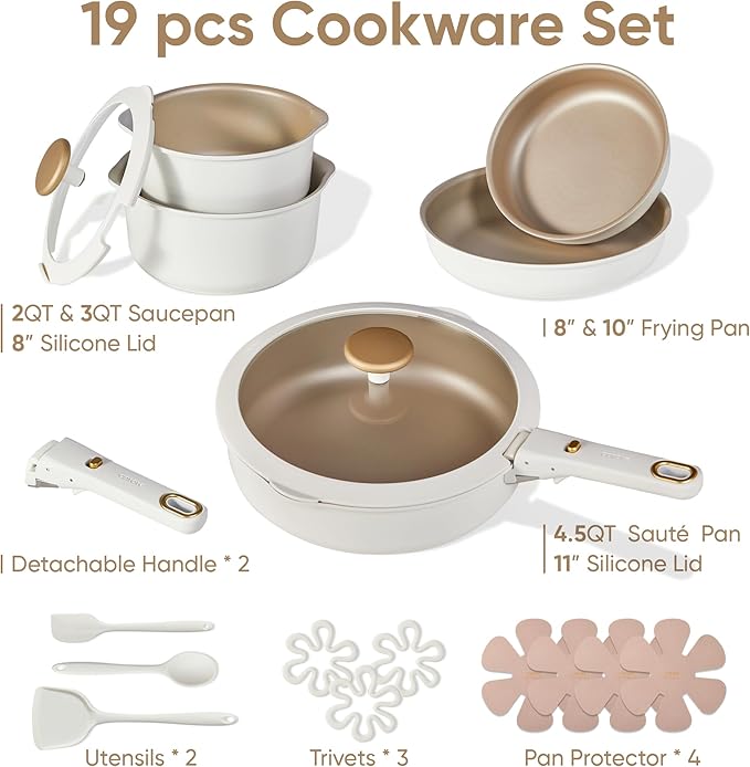 CAROTE 19 Pcs Pots and Pans Set, Nonstick Cookware Sets