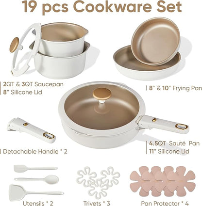CAROTE 19 Pcs Pots and Pans Set, Nonstick Cookware Sets