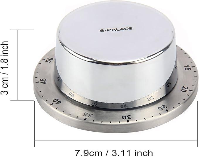 Kitchen Timer, 60 Minute Timer, Magnetic Loud Alarm, Mechanical Stainless Steel