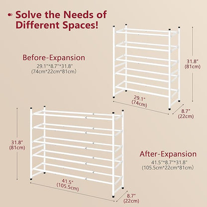 Tajsoon Expandable Shoe Rack for Closet 5 Tier, 29“-41“Adjustable & Stackable