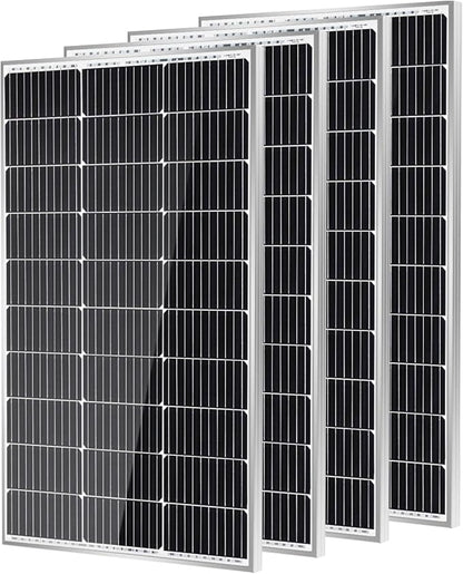Traver Force Solar Panel 100 Watt 10BB Monocrystalline 12V Solar Panels for Home High Efficiency Solar Module Power Charger for RV Camping Cabin Marine Boat Motorhome Off-Grid Black 4-Pack 100W