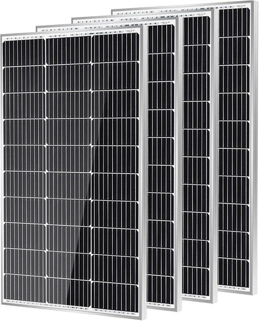 Traver Force Solar Panel 100 Watt 10BB Monocrystalline 12V Solar Panels for Home High Efficiency Solar Module Power Charger for RV Camping Cabin Marine Boat Motorhome Off-Grid Black 4-Pack 100W