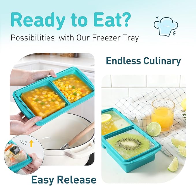 Silicone Freezer Tray with Lid Soup Freezer Container Molds with Steel