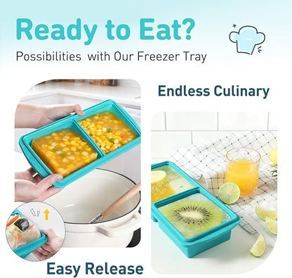 Silicone Freezer Tray with Lid Soup Freezer Container Molds with Steel