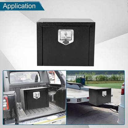 18"X12"X14" Underbody Steel Utility Truck Tool Box Chest With Lock and Keys，Heavy Duty Trailer Toolbox for Pick Up Truck RV Trailer, Black Storage Organizer Box