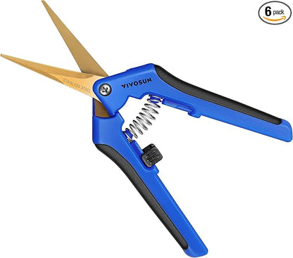 VIVOSUN 6-Pack 6.5 Inch Gardening Scissors Hand Pruner Pruning Shear with Titanium Coated Curved Precision Blades
