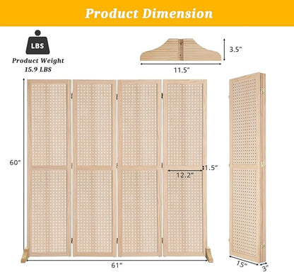 Bonnlo 4 Panel Pegboard Freestanding, 5 FT Portable Display Board Organizer