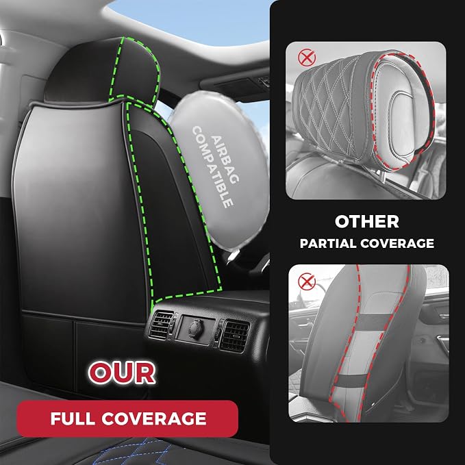 FREESOO Tundra Seat Covers 2 Front Set, Fit for Toyota Tundra 2007-2021 Crewmax Cab, Custom Truck Seat Covers with Waterproof Faux Leather BlackBlue