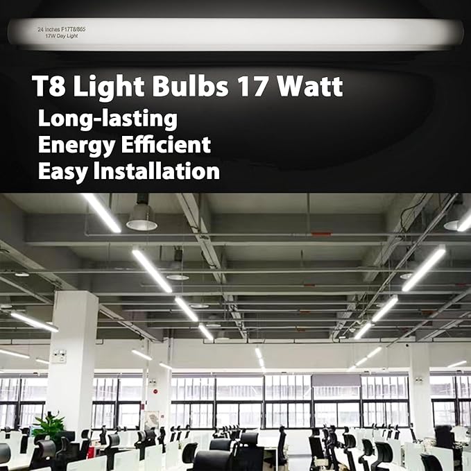 24 Inch F17T8/865 Fluorescent Bulb Daylight 6500K, 17 Watt T8 Light Bulb