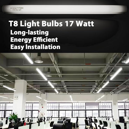 24 Inch F17T8/865 Fluorescent Bulb Daylight 6500K, 17 Watt T8 Light Bulb