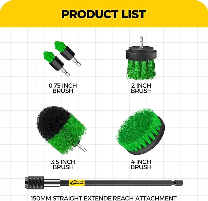 Holikme 6Pack Drill Brush Power Scrubber Cleaning Brush Extended Long
