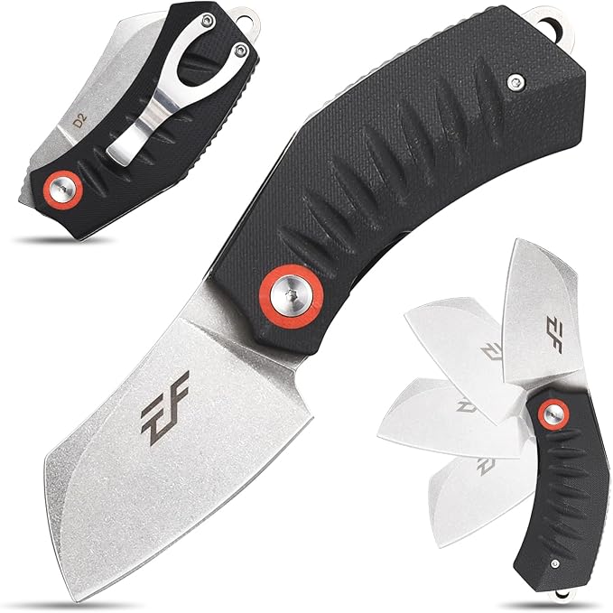 Eafengrow EF85 Folding Knife with Clip Stone Wash D2 Steel Blade G10 Handle Pocket Knife Ball Bearing Flipper Outdoor Camping Survival EDC Tool Knives(black)