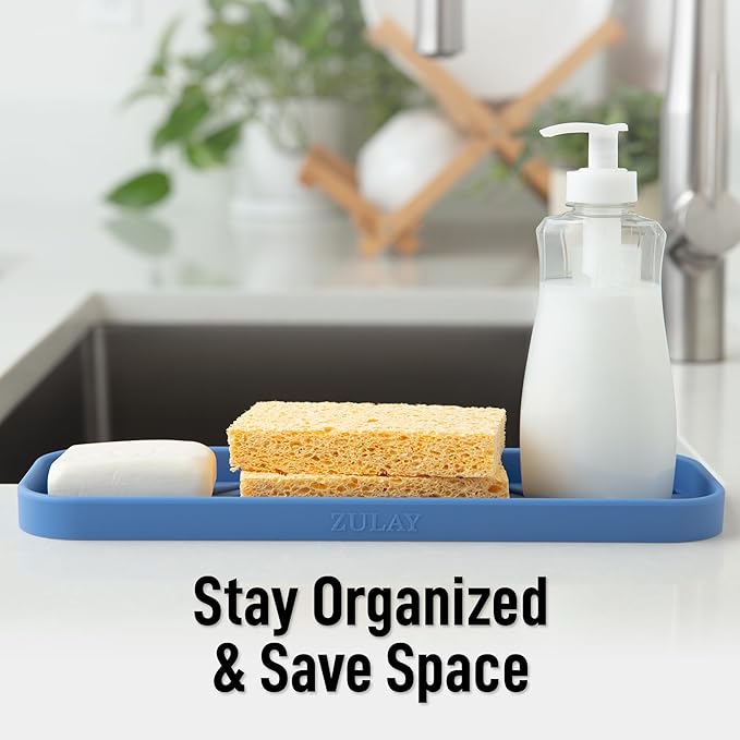 Zulay Kitchen Large Silicone Sponge Holder – Flexible Sink Organizer Tray