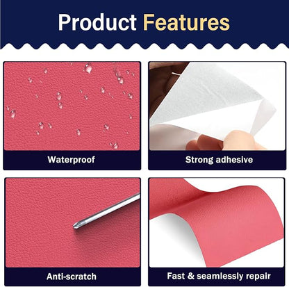 Zenyao Leather Repair Patch Tape - Self Adhesive Leather Repair Kit for Car Seat Furniture, Heavy Duty Vinyl Repair Patch for Couch Sofa, Waterproof Fix for Tears, 16x30 Inch Roll, Hot Pink
