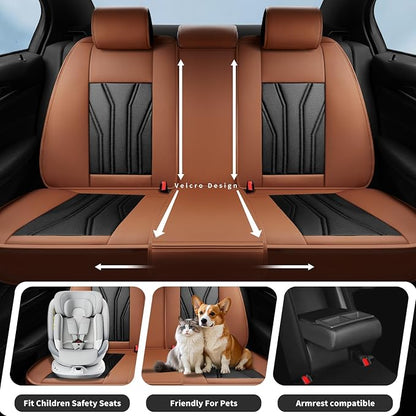 Fit Compass Car Seat Covers for Jeep Compass 2007-2025 2026 -Full Set Premium Leather, Waterproof & Breathable，All-Weather Seat Cushion Protecto & Airbag Compatible, 5 Seats Brown & Black