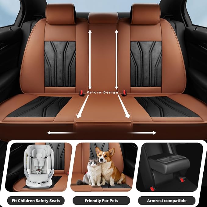 Fit Patriot Car Seat Covers for Jeep Patriot 5 Seats 2007-2016 2017 -Premium Leather, Waterproof & Breathable，All-Weather Seat Cushion Protecto & Airbag Compatible, 2 Front Seat Brown & Black