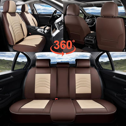 Coverado Seat Covers, Car Seat Covers Front Seats, Faux Leather Automotive Seat Covers Luxury Waterproof Car Seat Cover Protectors Carseat Cover Universal Fit for Most Cars Trucks SUV, Coffee&Beige