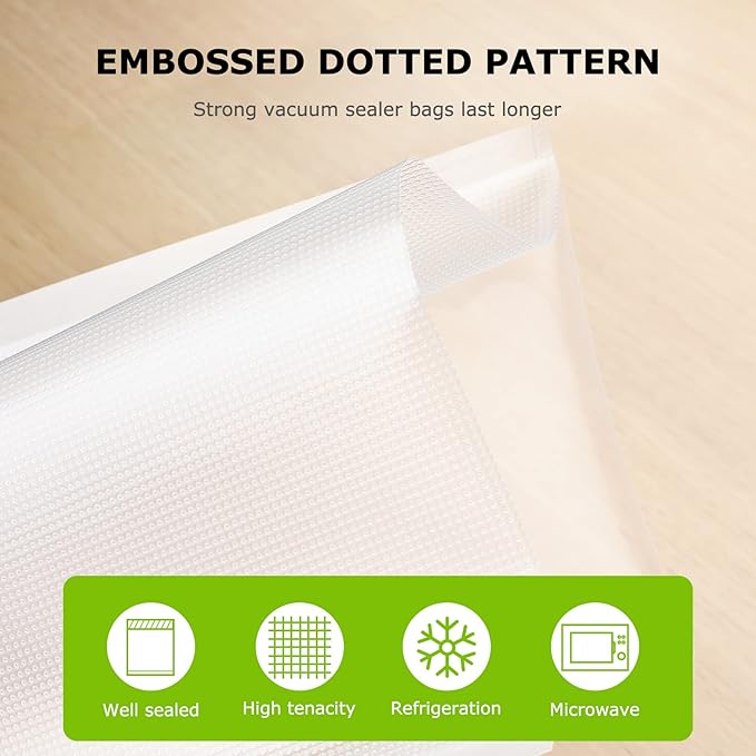 Bonsenkitchen Precut Vacuum Bags 100 Quart 8" x 12", BPA Free, Commercial Grade Textured Food Sealer Bag, Thick Embossed Bags for Storage and Sous Vide Cooking VB3205