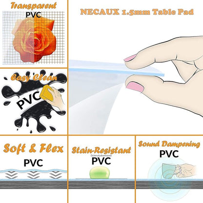 NECAUX Custom 36 x 36 Inch Clear Table Cover Protector, 1.5mm Thick Crystal Water Resistant Plastic Square Heavy Duty Desk Pad Mat Non-Slip Tablecloth Protector for Dining Room Table, Meeting Table