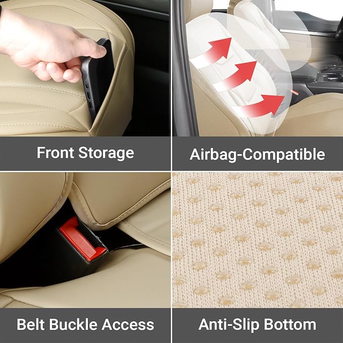 Coverland Custom Fit Car Seat Covers for SUV Compatible with [2025-2026 GMC Terrain] Premium Water Resistant Leather Non-Slip Back Support Cushion Interior Protector [Full Set Beige - Size Chart X64]