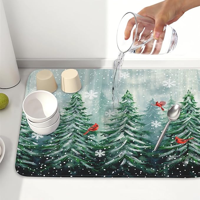 Winter Pines Tree Dish Drying Mats