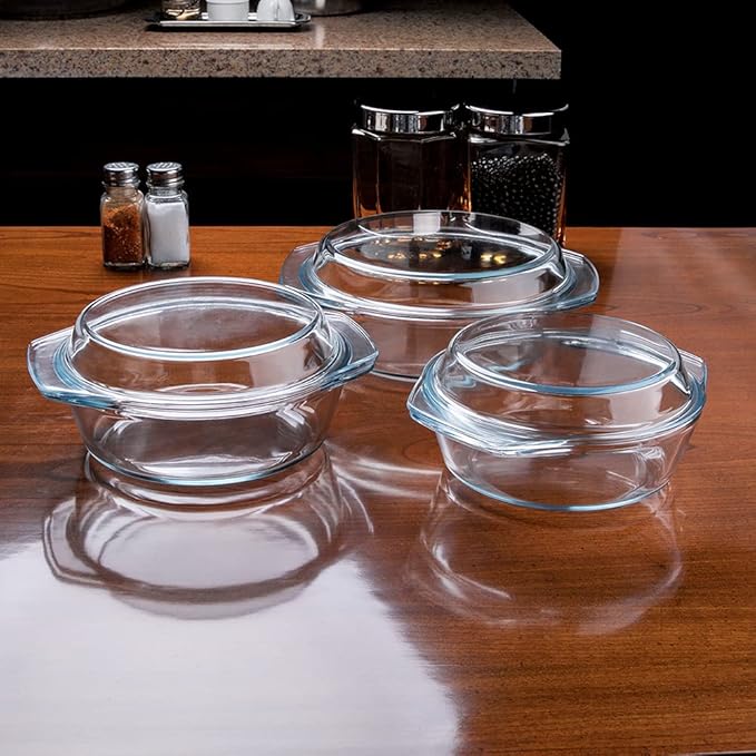 Set of 6 Pieces Round Tempered Glass Casserole Dish