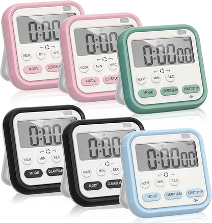 Leumoi 6 Pcs Digital Kitchen Timer 24 Hour Clock and Alarm Function Timer