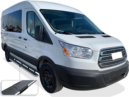 APS 304 Stainless Steel Polished 5in Silver Running Boards Compatible with Ford Transit 2015-2026 Full Size Van 3-Door (Exclude 2022-2026 E-Transit) (Nerf Bars Side Steps Side Bars)