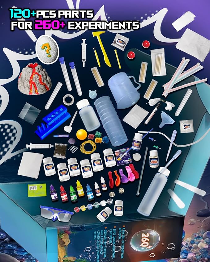 260+ Science Experiments - Over 120 pcs Science Kits for Kids Age 5-7-9-12, Boys Girls Pre School Chemistry Set & STEM Learning Educational Toys, Birthday Gifts Christmas Stocking Stuffers for Kids