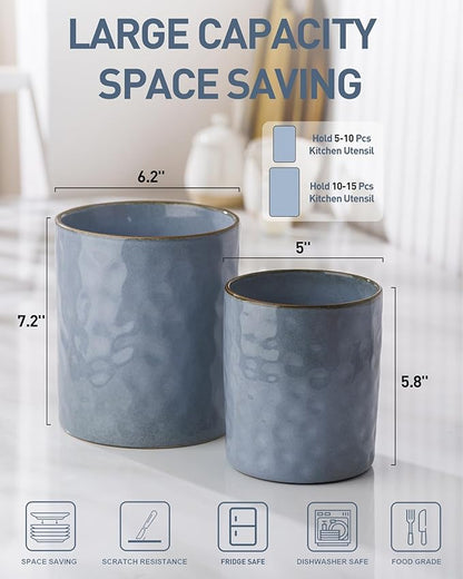 famiware Ocean Utensil Holder, 7.2"+5.8" Ceramic Kitchen Utensil Holder