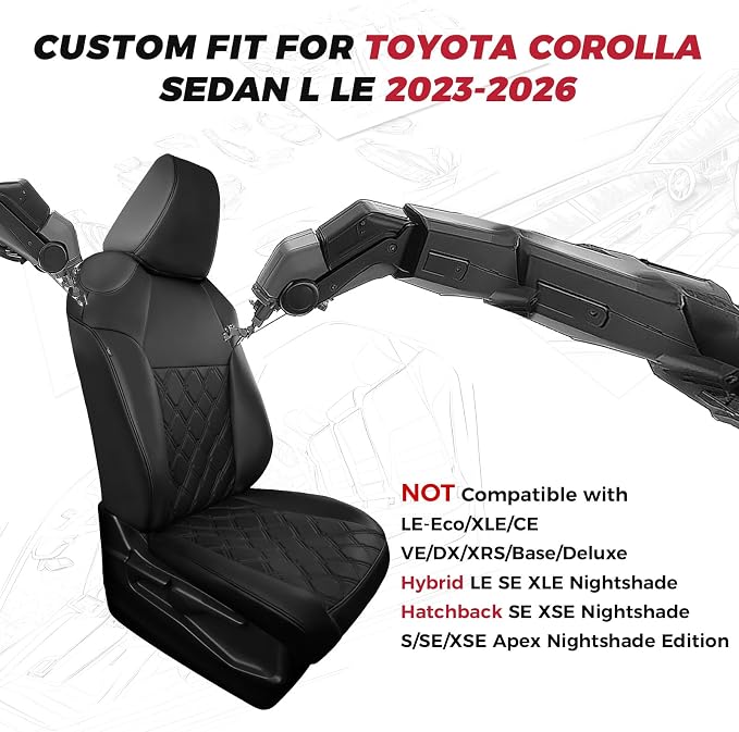 FREESOO for Toyota Corolla Seat Covers LE 2023 2024 2025 2026, Custom Fit Car Seat Covers Full Set, Waterproof Car Seat Cover Protector Cushions, Luxury Leather Seat Covers for Cars, Black Full Set