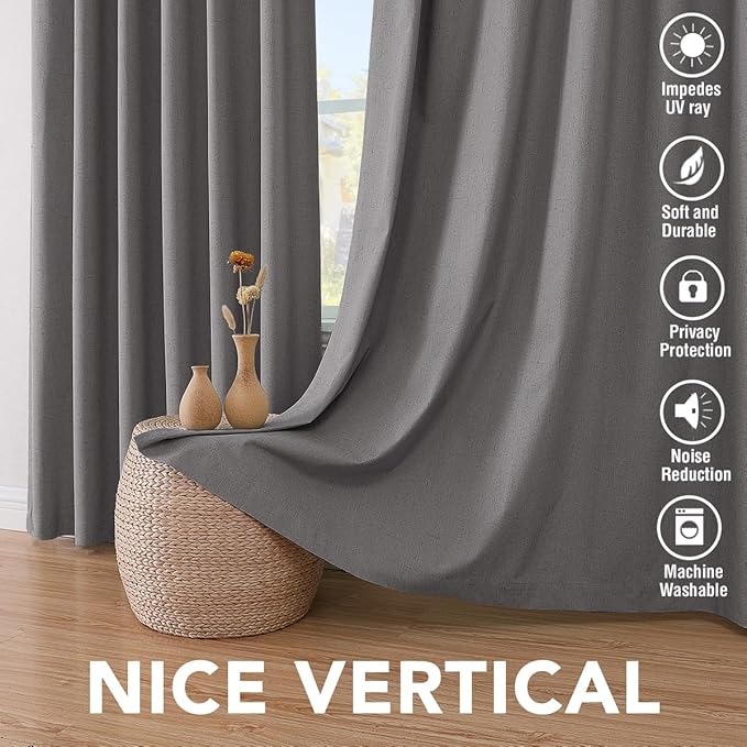 H.VERSAILTEX Linen Blackout Curtains 72 Inches Long 100% Absolutely Blackout