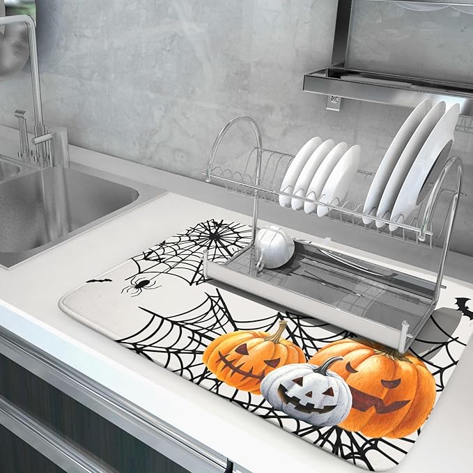 Giwawa Happy Halloween Dish Drying Mat 18"x24" Spooky Colorful Pumpkins