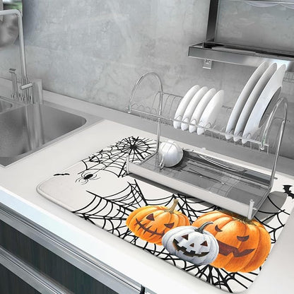 Giwawa Happy Halloween Dish Drying Mat 18"x24" Spooky Colorful Pumpkins