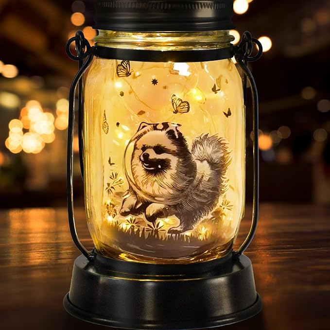 kyoryuger Pomeranian Gifts for Women/Men Pomeranian Solar Lanterns Dog Mom Birthday Dog Lovers Lantern Pet Loss Pet Memorial Lights Solar Garden Decoration for Yard, Patio,Backyard,Porch Torches