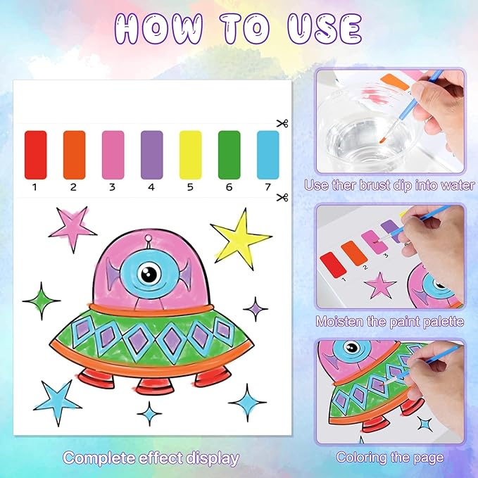 Paint with Water Coloring Books for Kids,Outer Space Art Craft Kits No Mess Water Color Painting Sets for Kids Ages 4-8,Birthday Gifts Travel Toy Crafts Supplies for Girls Boys Drawing with 2 Brushes