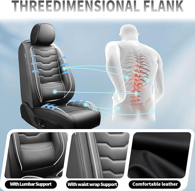 Fit Patriot Car Seat Covers for Jeep Patriot 5 Seats 2007-2016 2017 -Premium Leather,Waterproof & Breathable，All-Weather Seat Cushion Protecto & Airbag Compatible, 2 Front Seat White Line Black