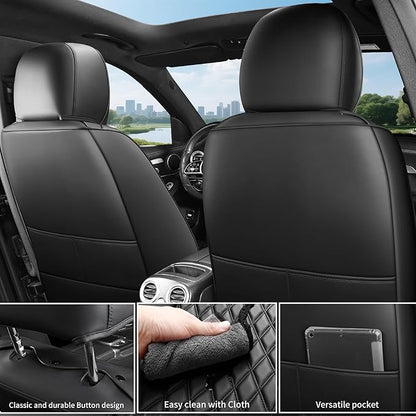 Front Car Seat Covers Set of 2,Universal Precision Fit Contoured Heavy-Duty Nappa Leather Waterproof Automotive Seat Covers& Accessories for SUV Trukcs,forros para asientos de carro,Style1 Black