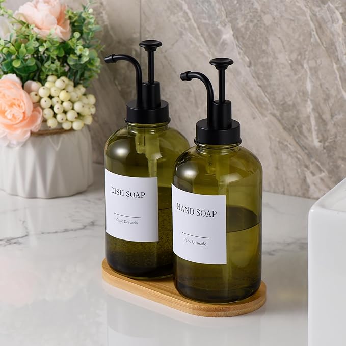 Glass Soap Dispenser with Pump, Dish and Hand Soap Dispenser