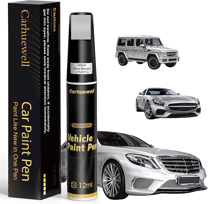 (775/9775) Iridium Silver Metallic Touch Up Paint Compatible with Mercedes-Benz, Exact Match Car Paint Pen Automotive Scratch Repair Remover Kit Quick & Easy Solution for Vehile Chips and Nicks
