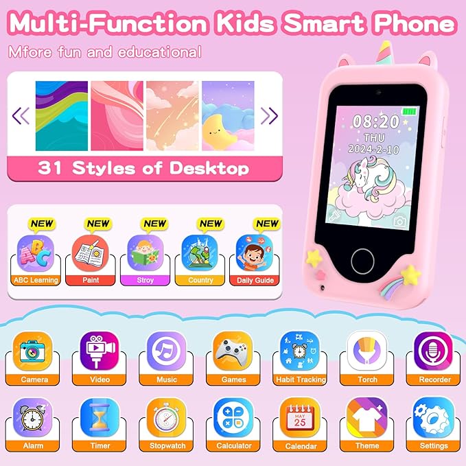 Kids Smart Phone for Girls, Christmas Birthday Gifts for Girls Boys Age 3-10,Kids Gift Toys Cell Phone, Toddler Learning Play Toy Phone with Dual Camera, Game, Music Player