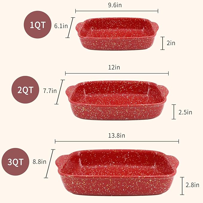 3-Pack Ceramic Lasagna Pan, Heavy-Duty Rectangular Baking Dishes, High Heat