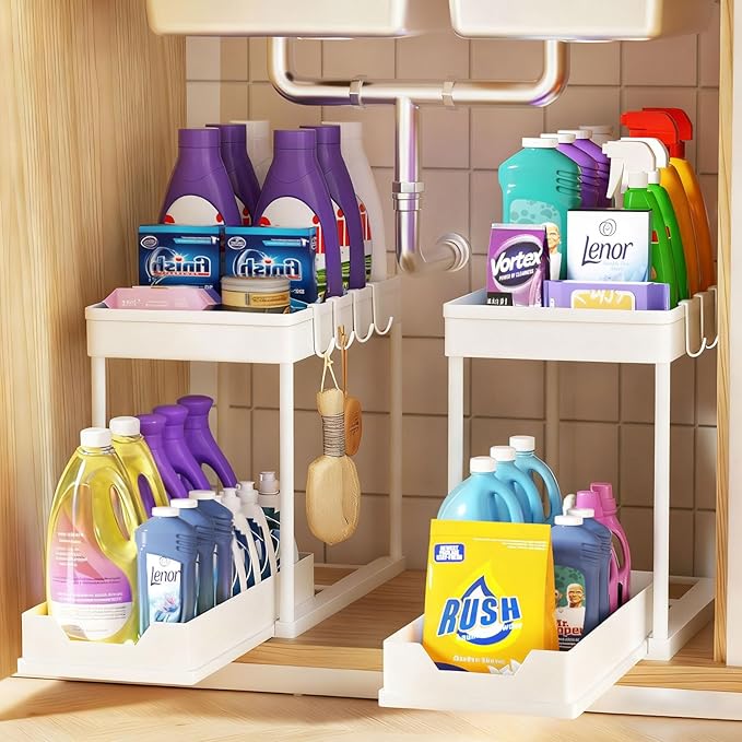 Under Sink Organizers and Storage 2 Pack, Pull-Out Sliding Cabinet Organizer