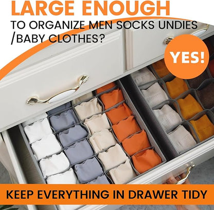 Criusia 3 Pack Sock Underwear Drawer Organizer Dividers, 64 Cell Fabric