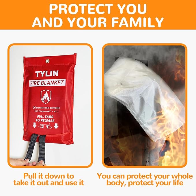 TYLIN Emergency Fire Blanket for Home & Kitchen 40??x 40??- 4 Pack, High Heat Resistant Fire Suppression Blankets for Home Safety, Kitchen, and Camping (4)